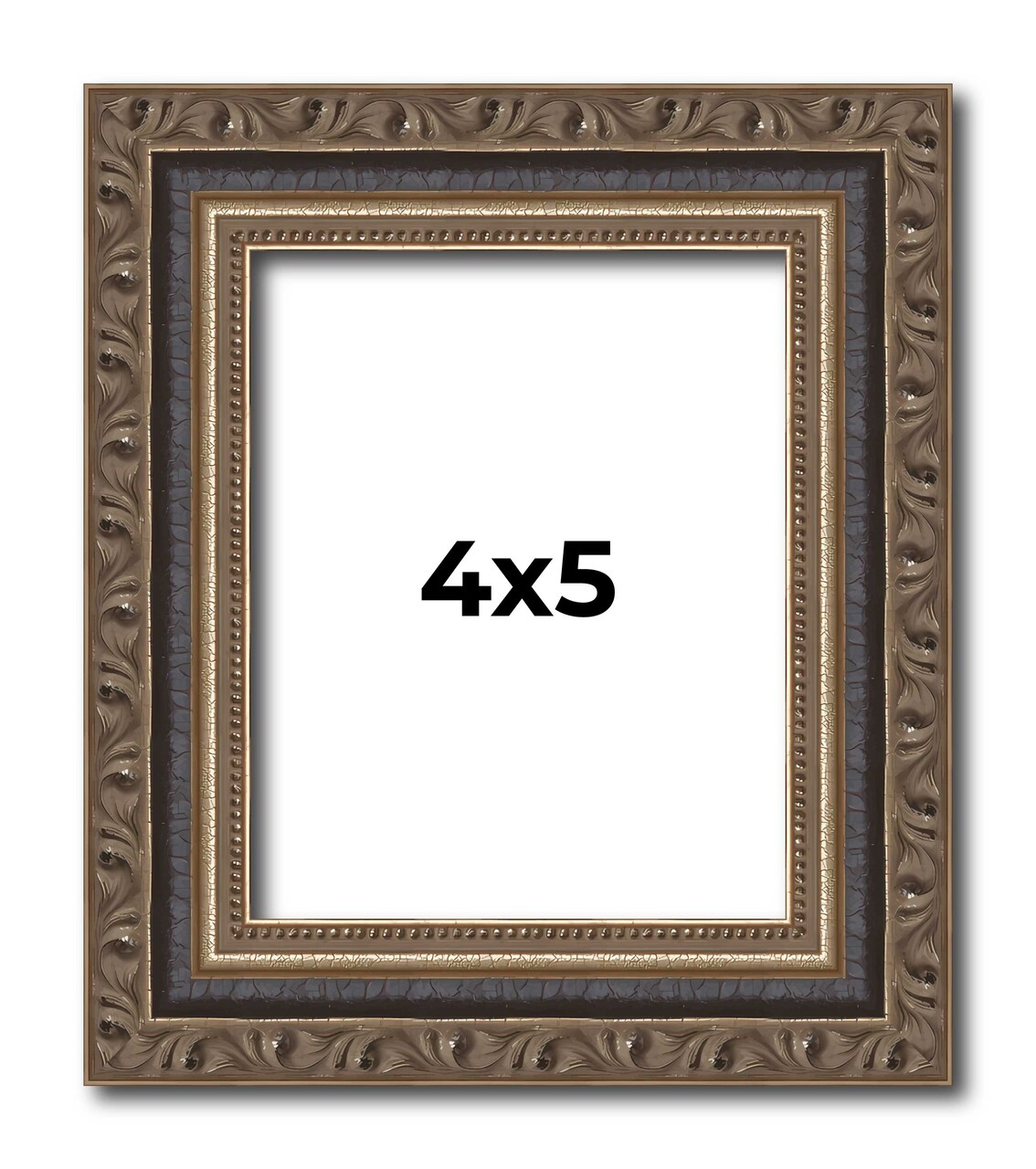 4x5 Sculpted Picture Frame with UV-Resistant Acrylic & Acid Free Backing, Available in 5 Finishes - Black, Blue, Gold, Silver, and White